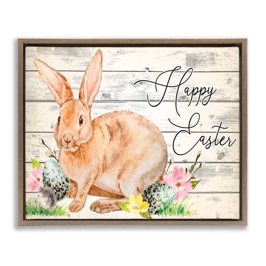 Stupell Industries Spring Floral Happy Easter Bunny Floater Framed Art